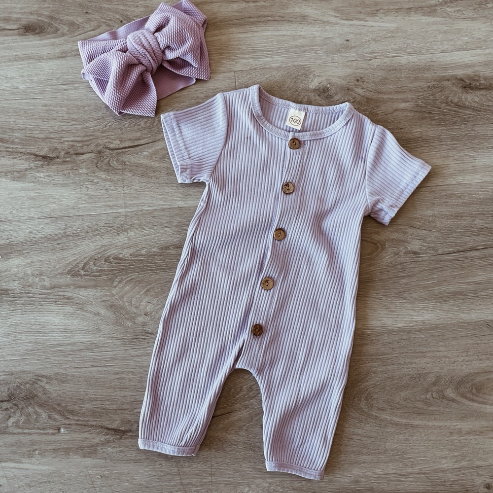 Lavender Knitted bodysuit with flower headpiece ♡